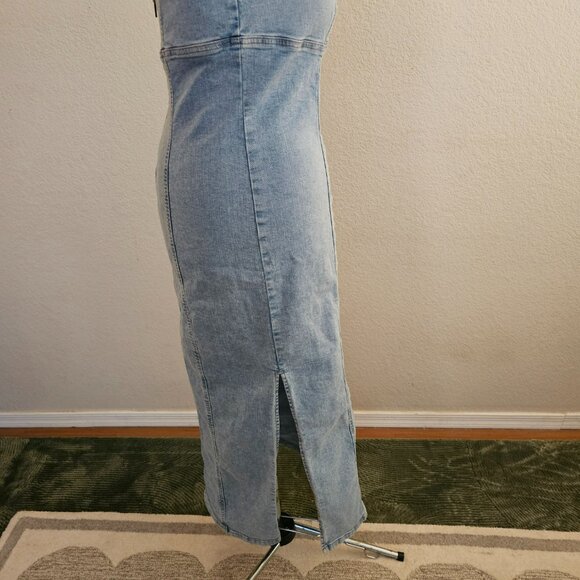 NWT long Denim dress with slit - Picture 8 of 11